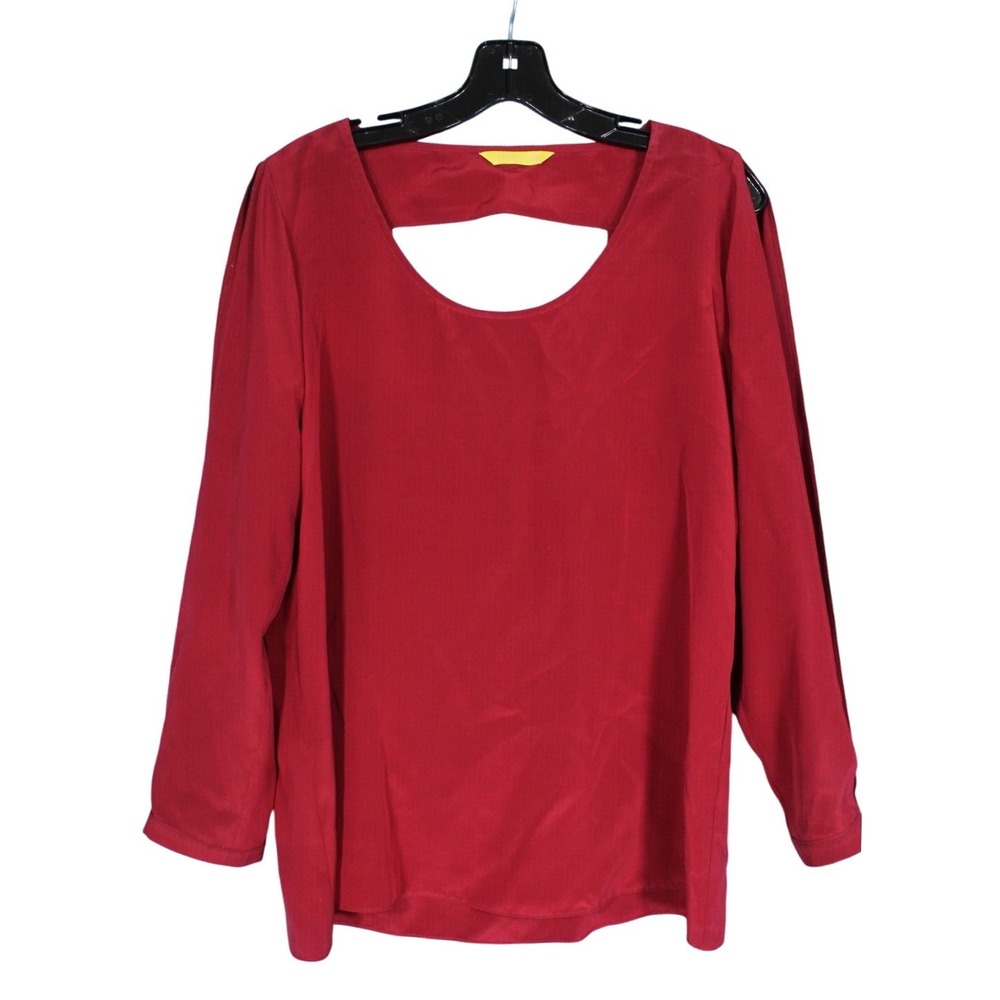 AARON ASHE Maroon Red SILK Cut-Out Open Back SPLIT LONG SLEEVES Blouse/Top M